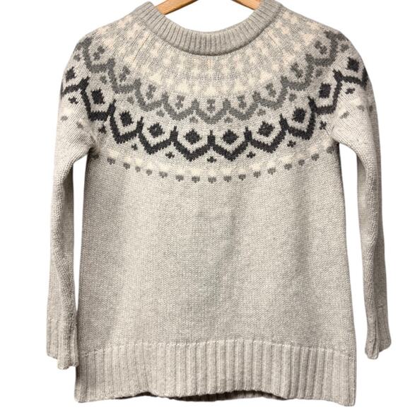 J Crew Size Small Nordic Fair Isle Sweater Merino Wool Blend Beige Black Winter - Picture 1 of 5